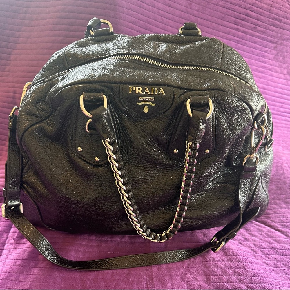 Prada Black Leather Chain Shoulder Bag